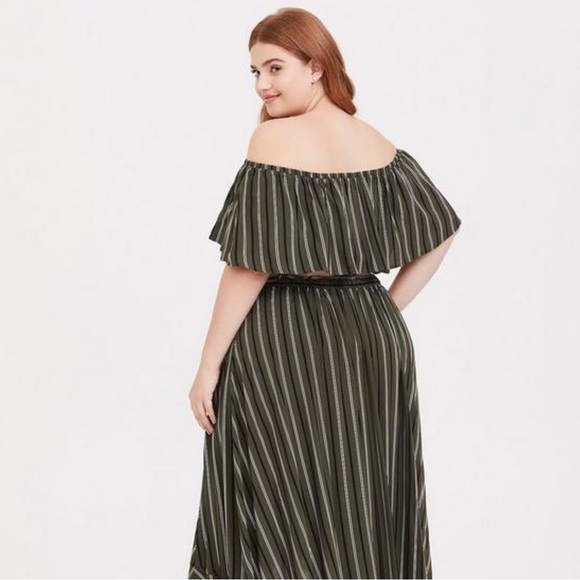 Torrid Olive Stripe Maxi Challis Off-Shoulder Crop Top Size 5X - Picture 6 of 12